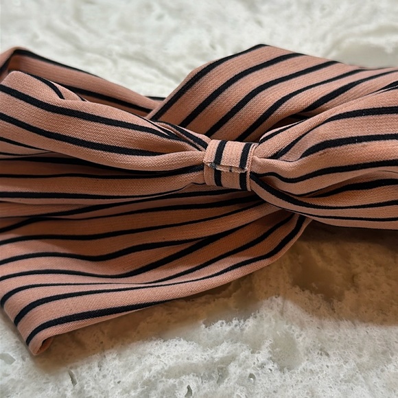 Hair Wrap Tie Bow Wire Headband Blush Pink Black Stripe - Picture 2 of 4